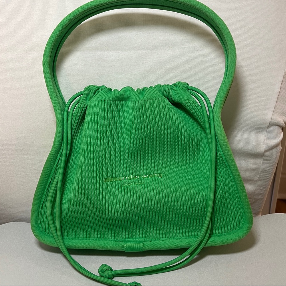 Alexander Wang Small Ryan Handbag. Bright Green. Knit, Excellent Condition